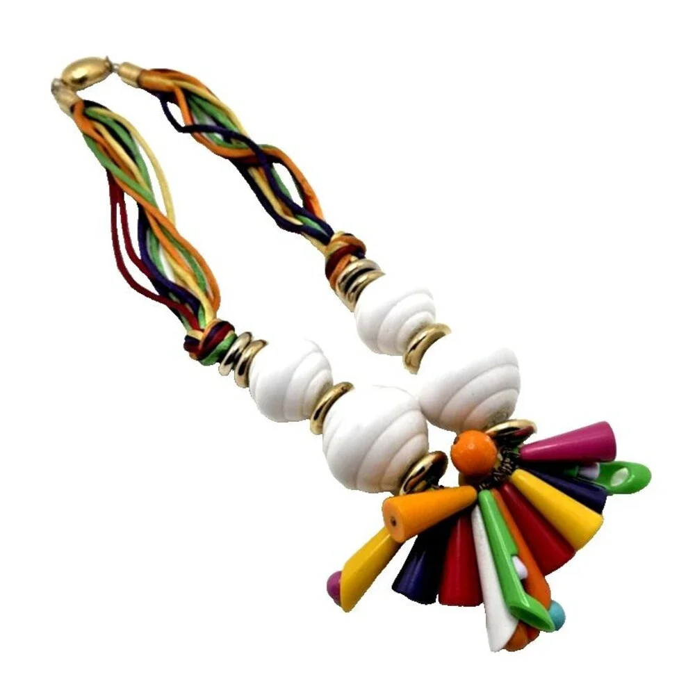Vintage Statement Necklace Colorful Spike Beads Multi Cord Chunky Pop Art 18